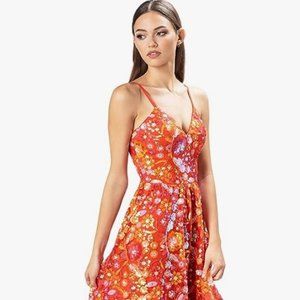 Dress the Population Women's Maren Fit and Flare Midi Dress in Tangerine